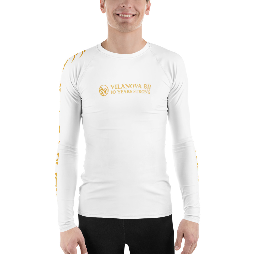 Men's Long Sleeve Rash Guard - White -  Vilanova BJJ 10 Years