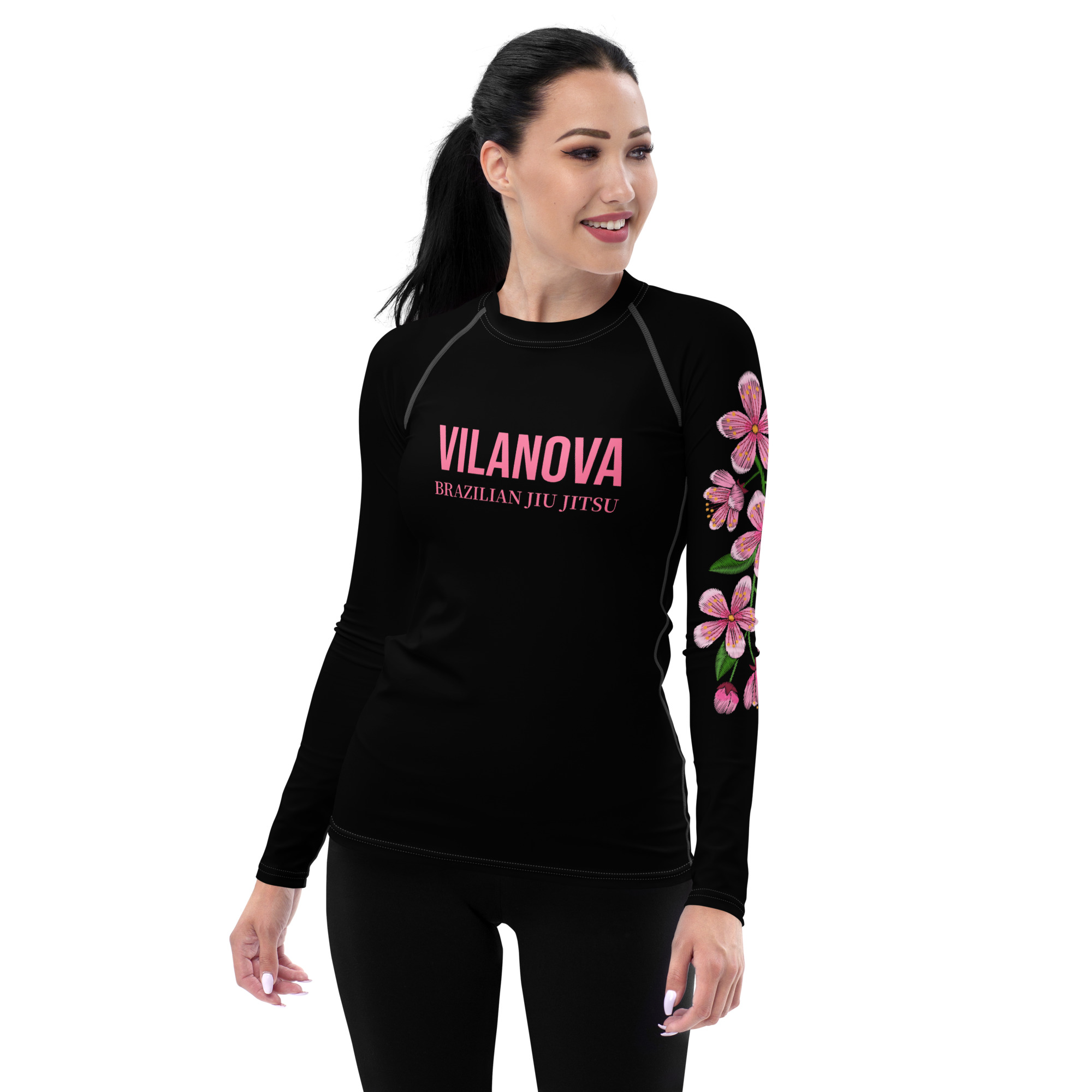 Women's Rash Guard - “Floral Flow” - Black