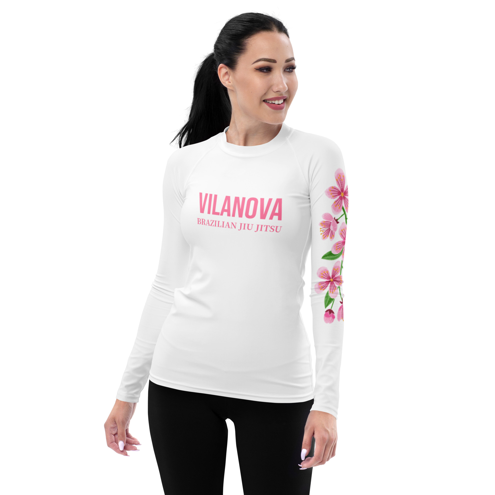 Women's Rash Guard - “Floral Flow” - White