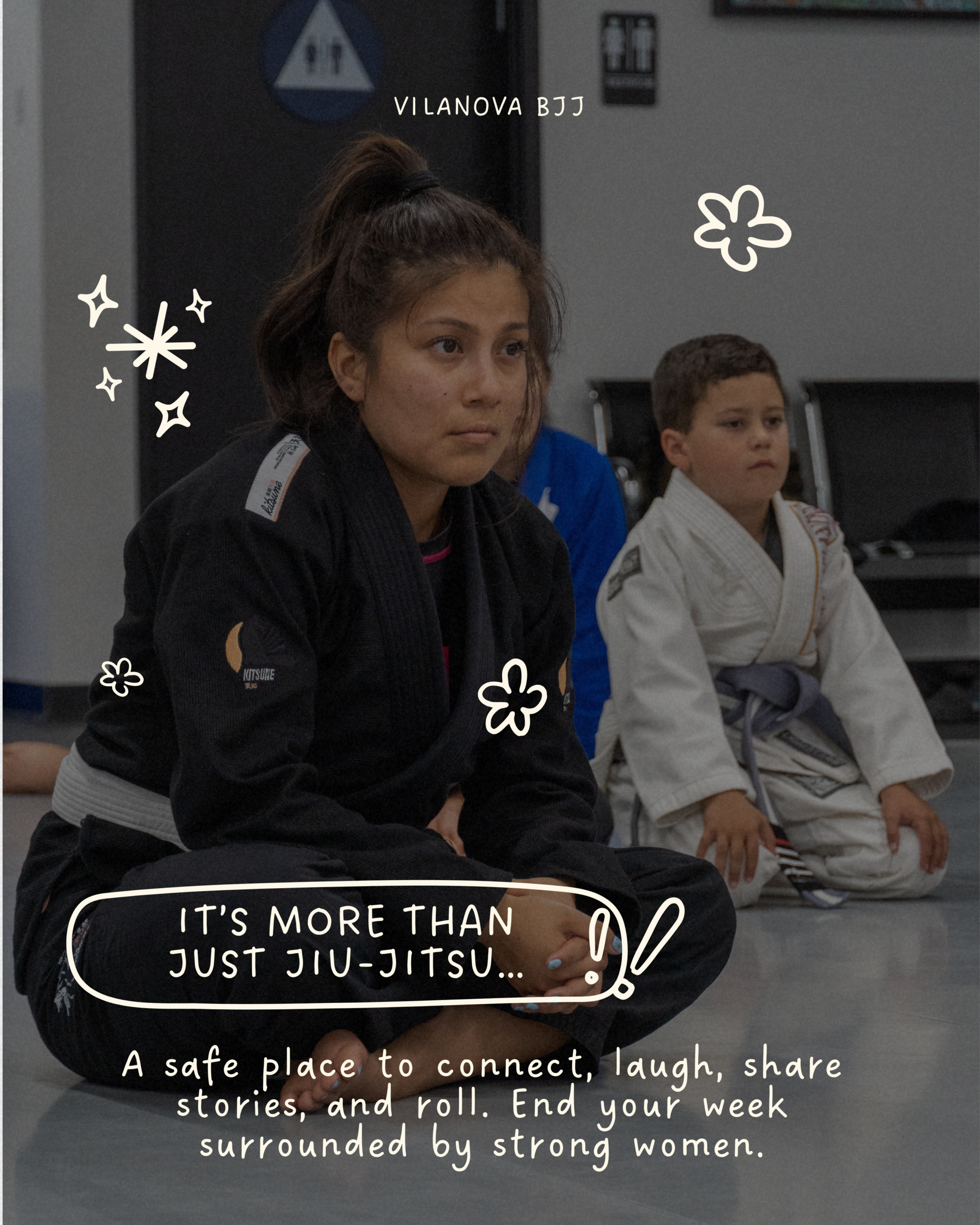 Watching a Brazilian Jiu Jitsu technique demonstration at Vilanova BJJ Women’s Only program, Camarillo CA